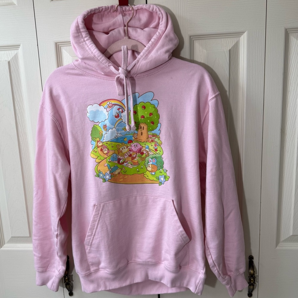 Nintendo Kirby Whispy Woods Picnic Hoodie Pink Mens size Medium Gamer Geek